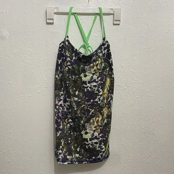 Lululemon Dancing Warrior Tank Top Womens 2 Floral Print Green Shelf Bra Active - Picture 1 of 9